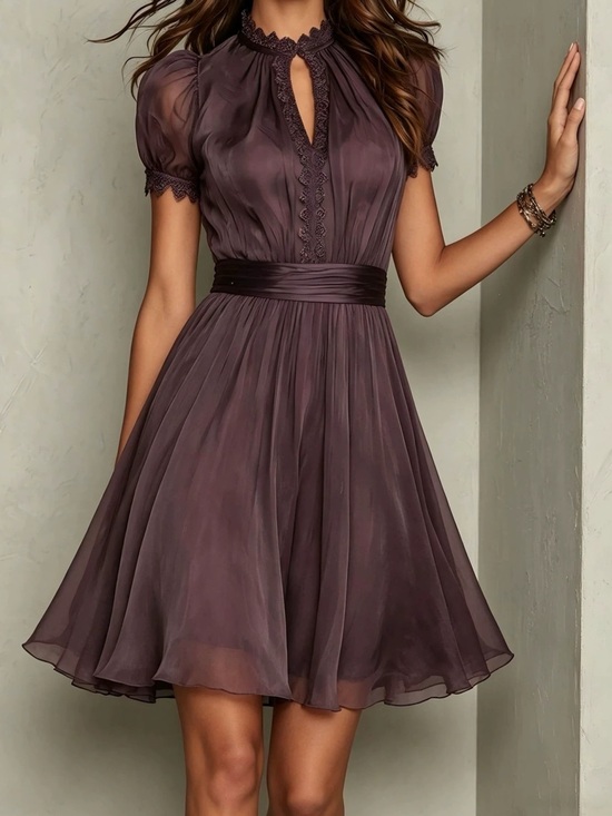 Pli Dresses & Skirts - Full Size Lace Trim Puff Sleeve A-Line Dress Plus Size
